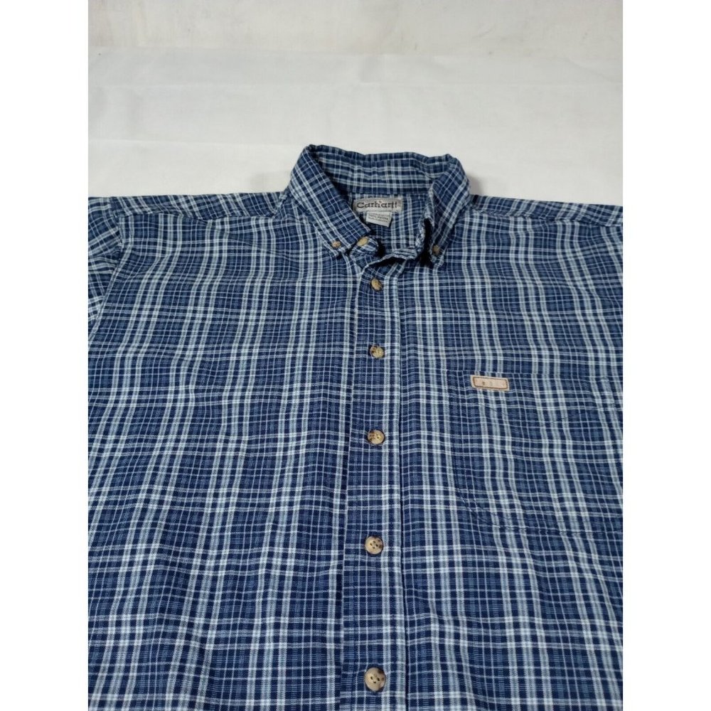 Carhartt S94 Rugged Cotton Long Sleeve Blue Plaid Work Shirt Men's Size XL Tall - Picture 8 of 9
